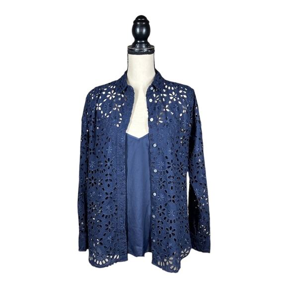 J. Crew Button Up Shirt in Embroidered Eyelet w/ Matching Cami - Picture 2 of 6